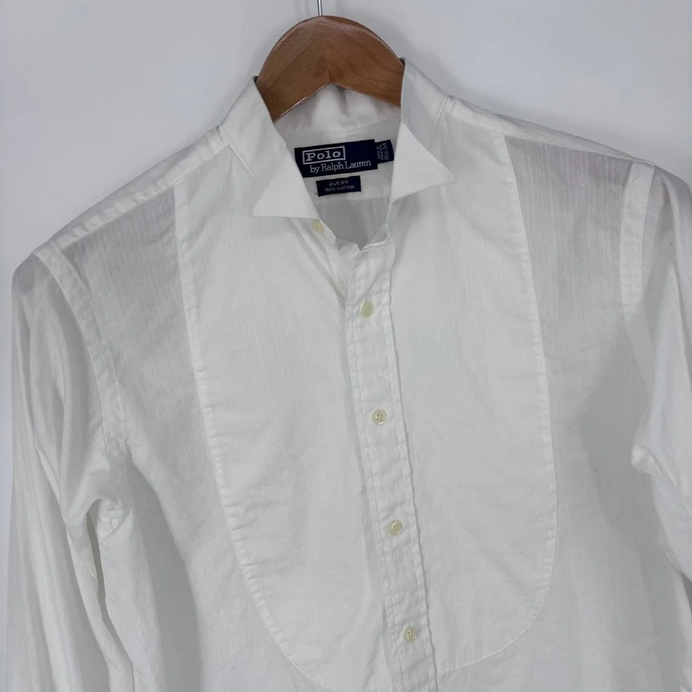 Polo Ralph Lauren Tuxedo Shirt Mens 15.5 34 White Avery Wingtip Dobby Formal